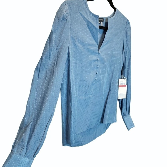 1.State Dot Jacquard Button Front Top Storm Blue V-Neck XS New - Picture 3 of 7